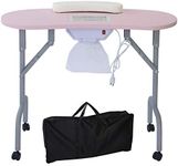 AGESISI Portable Manicure Table Foldable Nail Desk with Dust Collector Professional Nail Tech Table for Technician Spa Salon Workstation, Client Wrist Pad Carry Bag 4 Lockable Wheels, 36-inch, Pink