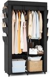 BrFoYu Wardrobe Closet Portable Closet for Hanging Clothes with 4 Shelves, 2 Hanging Rods and 8 Pockets, Easy Assembly and Sturdy Clothes Rack with Cover Free Standing Closet for Bedroom, Dorm, Black