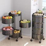 CHESTON Multipurpose 4 Layer Kitchen Trolley | Carbon Steel Kitchen Storage Rack | Portable Detachable Baskets | Weather Resistant Kitchen Trolley with Wheels for Fruits Vegetables Utensils (Black)