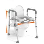 HANNEA® Toilet Seat Riser for Seniors, Rugged Aluminum Alloy Anti-slip Toilet Seat with Handrail Dual Way Adjustable Height and Width Design Universal Toilet Seat Riser with Handrail