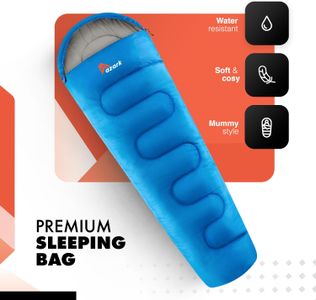 azark Premium Sleeping Bag – 350GSM Lightweight Waterproof, 4-Season Blue