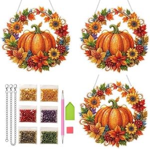 npcluo Autumn Harvest Pumpkin Diamond Art Hanging Ornament Kit, 2026 New Pumpkin Diamond Art Hanging Ornament Kit, Acrylic Diamond Art for Window Home Garden Wall