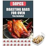 Pack of 50 Roasting Bags with Ties Flavour Seal Turkey Bags Transparent Oven Cooking Bags Multi Purpose Microwaves Sacks Perfect for Roasting Juicy Chicken Fish Meat and Vegetables 25 x 38 cm