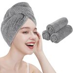 KinHwa Microfibre Hair Towel Anti-Frizz Quick Dry Hair Towel Wrap 350gsm Bamboo Super Soft Absorbent Quick Dry Hair Turban with Button Grey 3 Pack…