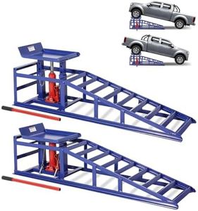 Garvee 2 Pack Hydraulic Car Ramps for Oil Changes, 5 T 11050 LBS Heavy Duty Steel Car Lift Ramp - Low Profile, High Lift 9.4 in-13.34 in, Safety Garage Ramps for Trucks & Vehicles, Blue