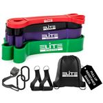 Set of 4 Pull Up Assist Bands – Exercise Resistance Bands with Foam Handles, Door Anchor, Large Carabiner and Drawstring Carry Bag for Body Stretching, Powerlifting, Fitness Training