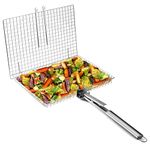 Grill Basket Extra Large,Grill Accessories for Outdoor Grill,Grilling Gifts for Men,Fish Grill Basket, Shrimp Vegetable, Veggie, Barbecue BBQ Rack, Camping Cooking, Unique Detachable Handle