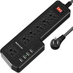 4 USB 5V 3.4A Mountable Switched Power Strip- JACKYLED 6 Outlet Surge Protector 900J 9FT Long Extension Cord Right Angle Flat Wall Plug USB Charging Station for Workshop Desk Office Nightstand -Black