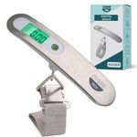 CUQOO Digital Luggage Scale in Silver – 110 Lb/50Kg Suitcase Weighing Scales for Travel Suitcases | Luggage Scales for Suitcases with Hook for Travel | Handheld Suitcase Scale Weigher for Luggage