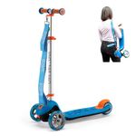 Trunki Folding 3 Wheel Kids Scooter for Boys and Girls with Tow and Carry Strap and Storage bag | Adjustable Handle Bar Height | Large Blue Scooter for Kids Ages 3-9 | (63x28x77-91cm)