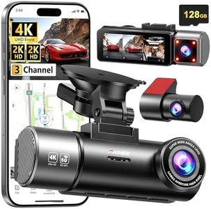 4K+2K+2K 3 Channel Dash Cam Front and Rear, 128GB Card Included, Dash Camera for Cars 5.8G/2.4G Dual Wifi, Built-in GPS, Night Vision, WDR, 170°Wide Angle, G-Sensor Emergency Lock, 24H Parking Monitor