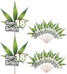 AK Giftshop Happy 18th Birthday - Cannabis Marijuana Weed Leaf Themed Party Food Cake Cupcakes Picks Sticks Decorations Toppers Stand Up Food Flags