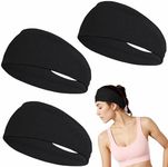 3 Pack Workout Headband for Women, Sports Running Headband for Exercise, Wide Headbands for Women, Gym Hairband Athletic Thick Non Slip Yoga Sweatband Fitness, Black