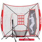 AOLIGEIJS 7'X7' Baseball Softball Practice Net,Pitching Net, Batting Net,with Baseball Tee,Bonus Strike Zone and Bow Frame,for Hitting,Pitching, Catching,with Carry Bag(Baseball Net+Tee+Batter Dummy)