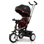 Baybee Mario 2 in 1 Baby Tricycle for Kids, Smart Kids Tricycle with Parental Push Handle, 360° Rotatable Seat, Canopy & Rubber Wheels | Kids Cycle Trikes | Baby Cycle for Kids 1.5 to 5 (Black)