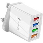 Multi USB Plug Charger UK, 4-Port USB Wall Charger Plug, QC 3.0 3.1A Fast Charging Power Adapter with Smart Device-Adaptive Quick Charging Technology for All Smartphone (White)