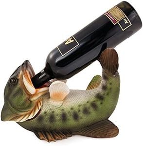 True Boozy Bass Polyresin Wine Bottle Holder - Table Top and Counter Wine Rack, Animal Home Decor - Set of 1, Green, Holds 1 Standard Wine Bottle