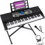 61 Touch Sensitive Keys Portable Electronic Keyboard Piano For Beginner, Music Keyboard kit with Headphones, Microphone, Piano Stand and Stool,Full Size Keys/LCD Screen for Kids,Adults.