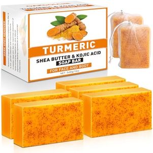 OAKDOLCHE 5 Pack Turmeric Kojic Acid Soap Bars(80g) - Infused with Retinol, Hydrolyzed Collagen, Vitamin E & Shea Butter, Gentle Care for Face, Body & Underarms, SLS Free, Suitable for Oily & Dry Skin