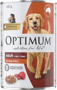 OPTIMUM DOG Beef and Rice Wet Dog Food, Adult, 400g Can (Pack of 24)