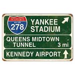 HomDeo Retro Yankee Stadium Metal Tin Sign Queens Midtown Tunnel 3 Miles Street Sign Bar Club Decor Pub Man Cave Wall Hanging Decoration 12x8 Inches