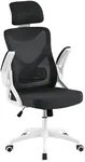 Yaheetech Ergonomic Mesh Office Chair, High Back Desk Chair with with flip-up Armrests, Adjustable Padded Headrest Computer Chair with Lumbar Support for Home Oiffce Game Room, White/Black