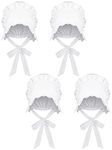 4 Pcs White Mob Cap Women Colonial Bonnet Hat Grandma Mop Hat Mob Bonnets Lace with Adjustable Straps for Maid