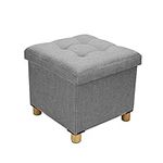 Youyijia Storage Ottoman 38x38x32cm Storage Box Cotton Storage Stool 4 Wood Legs Footstool with Storage Space for Hallway Livingroom Bedroom(Dark Grey)