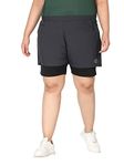 CHKOKKO Plus Size Double Layered Sports Gym Workout Running Shorts for Women Darkgrey Black 5XL