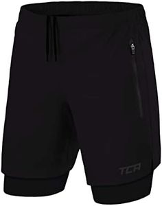TCA Ultra Pantaloncini Uomo Sportivi 2 in 1 da Corsa con Tasche a Chiusura Zip - Nero (2X Tasche con Cerniera), M