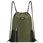 Drawstring Backpack Sports Gym Sackpack with Mesh Pockets Water Resistant String Bag for Women Men Children (Green)…