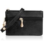 Aucuu Coin Purse Leather Zipper Wallet Card Holder Key Case Women Mini Wallet, with 2 Compartments & Keychain, Small & Lightweight, Easy to Carry, 12 * 8 CM (Black)