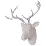 Animal Head Decor Wall Art Deer Sculpture White Flocking Resin Deer Head with Silver Antlers for Wall Decoration Size 16" x 12.5" x 7.5" by Smarten Arts