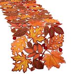 Simhomsen Embroidered Leaves Table Runner for Thanksgiving, Autumn Harvest Decorations (14 × 88 inches)