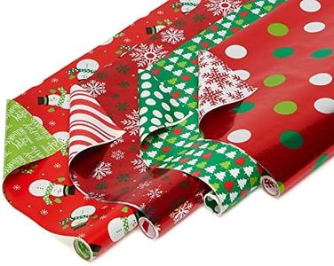 American Greetings 120 sq. ft. Reversible Green and Red Christmas Wrapping Paper Bundle, Polka Dots, Trees, Snowmen and Snowflakes (4 Rolls 30 in. x 12 ft.)