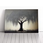 Supreme Weeping Willow Tree Grey, Brown, Green Canvas Wall Art Picture Print - Modern Home Décor Painting Framed - Ready to Hang Poster for Living Room Bedroom - 20x14 Inch