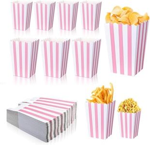 40 Pcs Paper Pink Popcorn Boxes, Pink Popcorn Bags with White Striped, Popcorn Boxes for Party, Popcorn Holders for Party Birthday Favor Supplies.(40 boxes large)