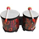 Vaguelly Bongo Drum Set Wood Percussion Instrument Bongos with Wood Drumsticks for Kids and Adults