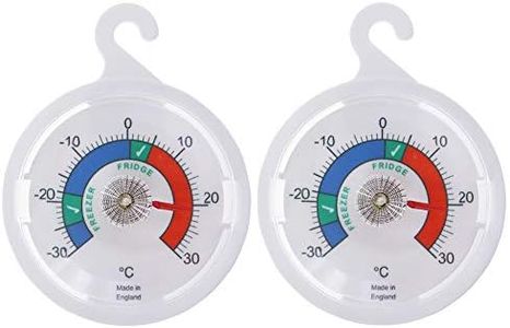 Twin Pack Fridge Thermometer Dial Refrigerator Thermometer, 65 mm Dial Fridge Freezer Thermometer with Coloured Zones