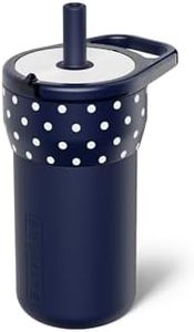 BrüMate Leap 12oz 100% Leakproof Kids Tumbler with Handle and Silicone Soft Straw | Durable Drop Resistant Silicone Sleeve | Made of Insulated Stainless Steel | Cup Holder Friendly | (Navy Polka Dots)