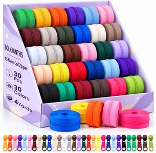 BOLKJANTHS 30PCS Zippers for Sewing, 4 Yards #5 Nylon Colored Zipper Set