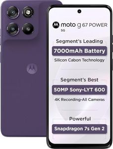 Motorola G67 Power 5G (Pantone Parachute Purple, 8GB RAM, 128GB Storage) | 6.7" FHD+ 120Hz LCD Display | Snapdragon 7s Gen2 Processor | 50MP + 8MP UW Camera | 7000mAh Battery with 30W Charger | IP64