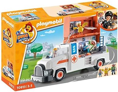 PLAYMOBIL Duck ON Call 70913 Camión Ambulancia con estación, Luz y Sonido, Juguete para niños a Partir de 3 años