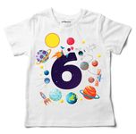 Planet and Space Theme Based Birthday Printed 100% Cotton t-Shirt for Baby Girl and boy (Astronaut Party, 1-Year to 7 Year) (White, 6-Year)