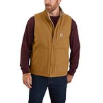 Carhartt Men's Loose Fit Washed Duck Sherpa-Lined Mock-Neck Vest, Carhartt Brown, Large