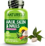 NATURELO Hair, Skin and Nails - with Biotin, Collagen, Omega3 & Vitamin E - Great for Healthy Skin & Hair Growth - Women and Men – 60 Capsules | 1 Month Supply