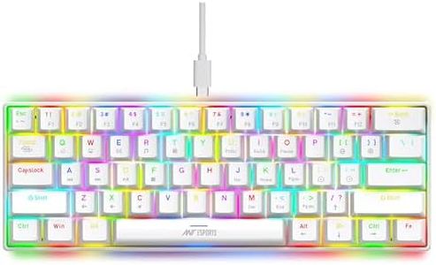 Ant Esports MK1300 V2 Portable 60 Percent Mechanical Keyboard, Compact 61 Keys Mini Gaming Keyboard for PC/Mac Gamer Switchable Colorful RGB Backlit Small Keyboard Brown Switch – White