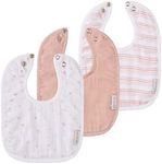 Ely's & Co. 100% Cotton Muslin Bib with Terry lining Soft & Absorbent for Infants, Adjustable Snaps 3 Pack 0-6 Months (0-6 Months, Pink Stars)