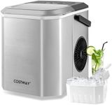 COSTWAY Countertop Ice Maker with Self-Cleaning, 9 Ice Cubes Ready in 6-13 Mins, 26.5Lbs/24H, 2 Sizes of Bullet Ice, Portable Ice Machine with Handle, Ice Scoop and Basket for Home Office (Silver)