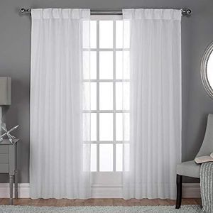 Exclusive Home Curtains Belgian pp Sheer Textured Linen Look Jacquard Pinch Pleat Panel Pair, 30x108, Winter White, 2 Count